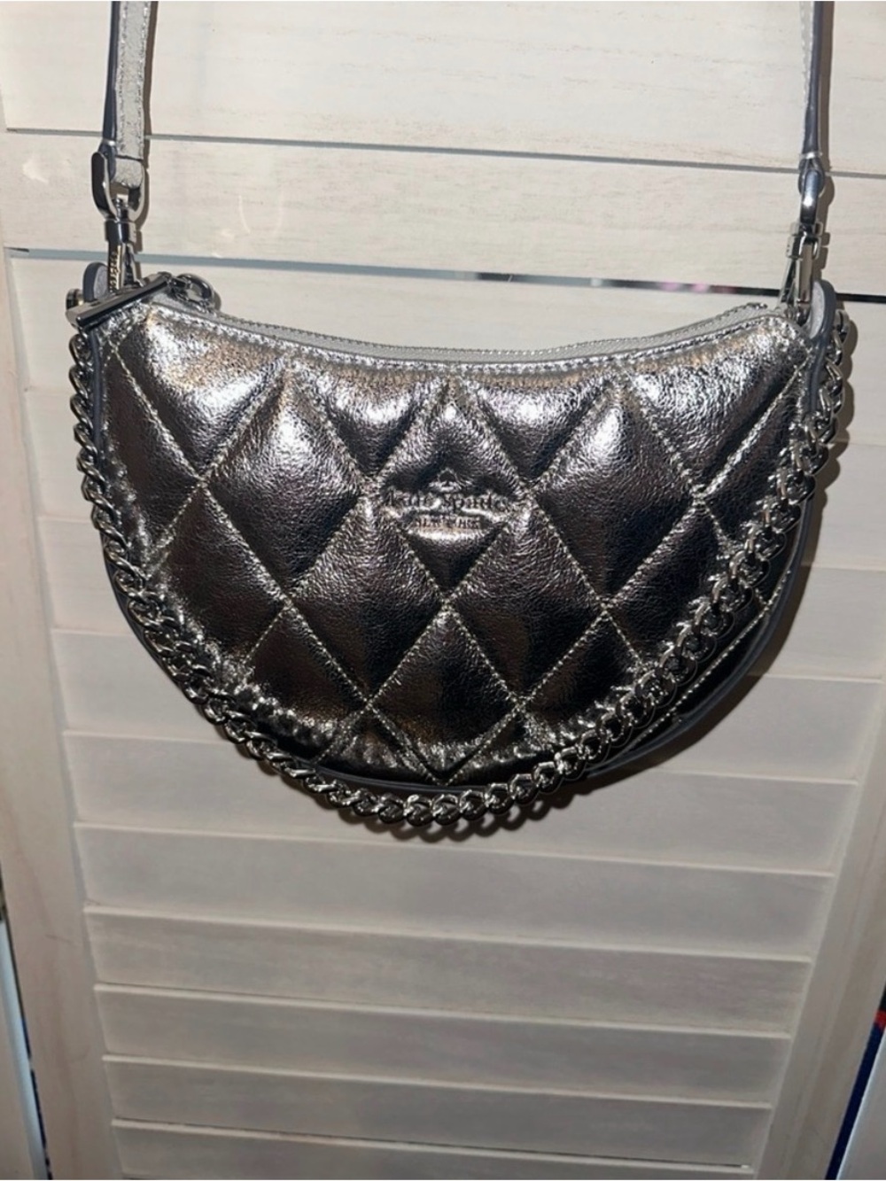 Kate Spade Carey Metallic Quilted Crescent Crossbody Bag - Silver